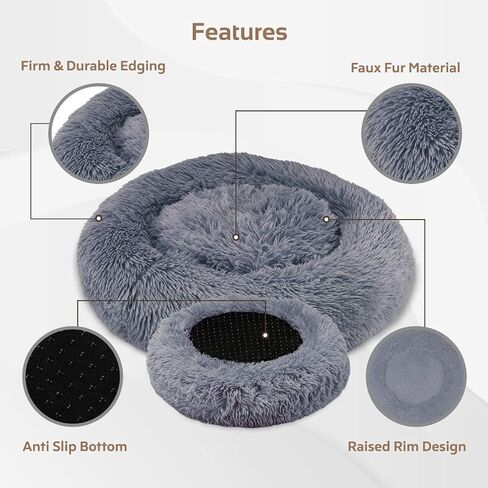 Calming Dog Bed for Large Medium and Small Pets-Cats and Dogs Anxiety Relief and Orthopedic Support Donut Bed-Self Warming Comfy Ultra Soft Faux Fur Plush Bed with Anti Slip Bottom in 3 Custom Sizes in Saudi Arabia