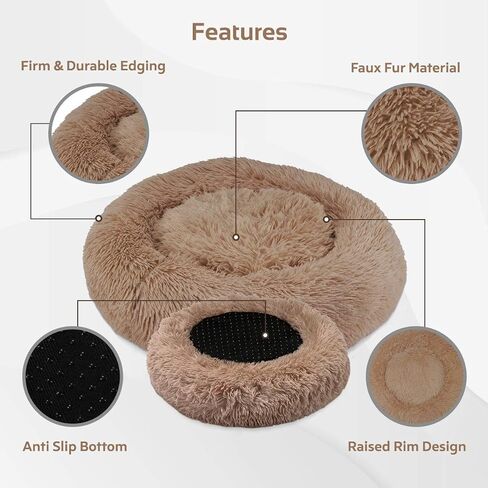 Calming Dog Bed for Large Medium and Small Pets-Cats and Dogs Anxiety Relief and Orthopedic Support Donut Bed-Self Warming Comfy Ultra Soft Faux Fur Plush Bed with Anti Slip Bottom in 3 Custom Sizes in Saudi Arabia