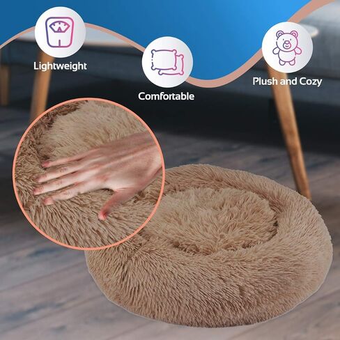 Calming Dog Bed for Large Medium and Small Pets-Cats and Dogs Anxiety Relief and Orthopedic Support Donut Bed-Self Warming Comfy Ultra Soft Faux Fur Plush Bed with Anti Slip Bottom in 3 Custom Sizes in Saudi Arabia