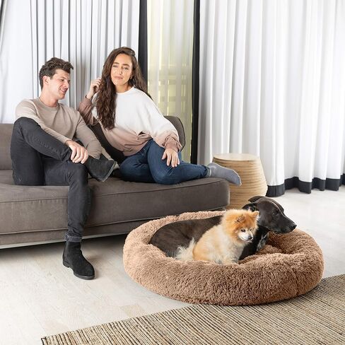 Calming Dog Bed for Large Medium and Small Pets-Cats and Dogs Anxiety Relief and Orthopedic Support Donut Bed-Self Warming Comfy Ultra Soft Faux Fur Plush Bed with Anti Slip Bottom in 3 Custom Sizes in Saudi Arabia