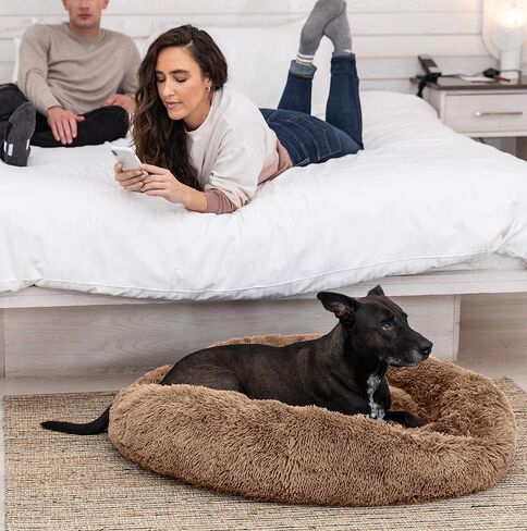 Calming Dog Bed for Large Medium and Small Pets-Cats and Dogs Anxiety Relief and Orthopedic Support Donut Bed-Self Warming Comfy Ultra Soft Faux Fur Plush Bed with Anti Slip Bottom in 3 Custom Sizes in Saudi Arabia