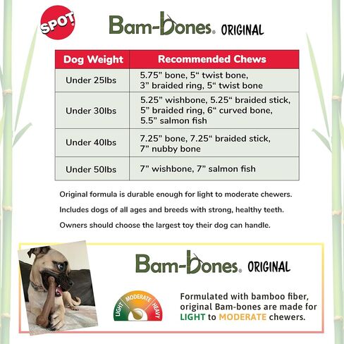 SPOT Bam-Bones Fish - مصنوعة من ألياف الخيزران القوية، عظمة كلب متينة تدوم طويلاً للمضغ الخفيف إلى المتوسط، لعبة مضغ رائعة للكلاب البالغة والجراء في مرحلة التسنين أقل من 50 رطلاً، 7 بوصة، نكهة السلمون in Saudi Arabia