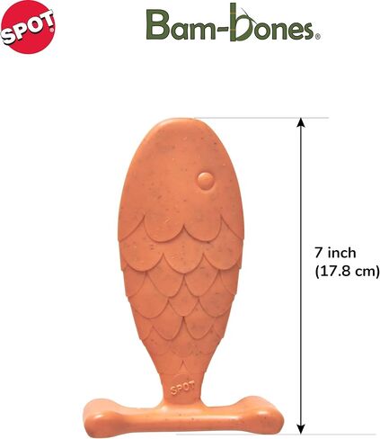 SPOT Bam-Bones Fish - مصنوعة من ألياف الخيزران القوية، عظمة كلب متينة تدوم طويلاً للمضغ الخفيف إلى المتوسط، لعبة مضغ رائعة للكلاب البالغة والجراء في مرحلة التسنين أقل من 50 رطلاً، 7 بوصة، نكهة السلمون in Saudi Arabia