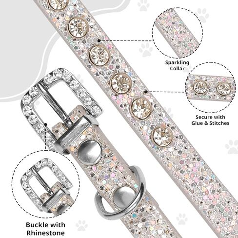 HOWWFALY Pet Bling Accessories Cat and Dog Rhinestone Collar PU Leather Adjustable Collar (Small, Silver) in Saudi Arabia