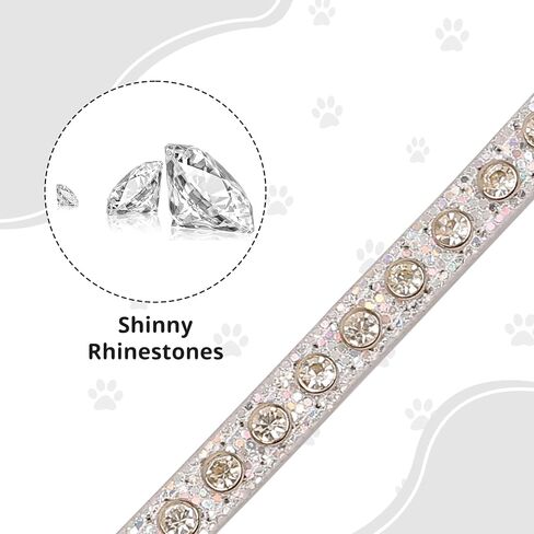 HOWWFALY Pet Bling Accessories Cat and Dog Rhinestone Collar PU Leather Adjustable Collar (Small, Silver) in Saudi Arabia