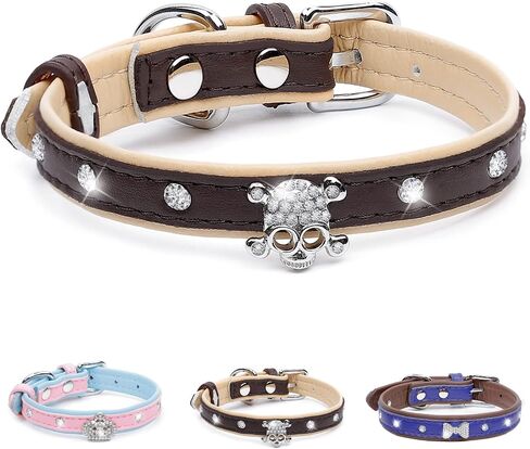 HOWWFALY Pet Bling Accessories Cat and Dog Rhinestone Collar PU Leather Adjustable Collar (Small, Silver) in Saudi Arabia