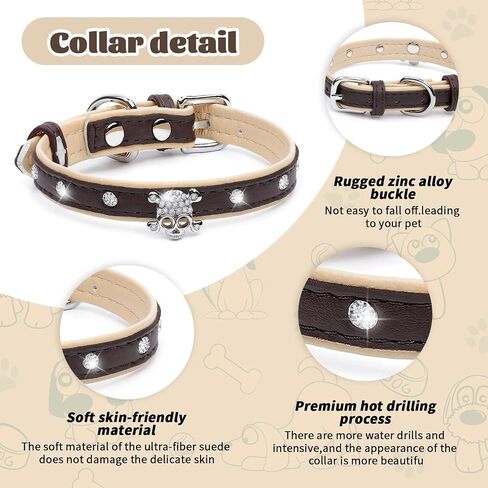 HOWWFALY Pet Bling Accessories Cat and Dog Rhinestone Collar PU Leather Adjustable Collar (Small, Silver) in Saudi Arabia