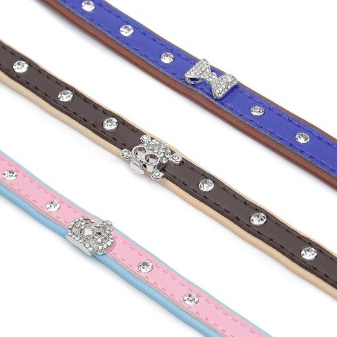 HOWWFALY Pet Bling Accessories Cat and Dog Rhinestone Collar PU Leather Adjustable Collar (Small, Silver) in Saudi Arabia