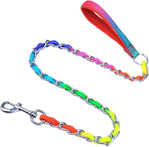 Colorful Rainbow Metal Dog Leash Chain with Handle for Small and Medium Dogs Short Dog Lead, Durable Metal Leash, Dog Leash Handle in Saudi Arabia