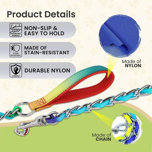 Colorful Rainbow Metal Dog Leash Chain with Handle for Small and Medium Dogs Short Dog Lead, Durable Metal Leash, Dog Leash Handle in Saudi Arabia