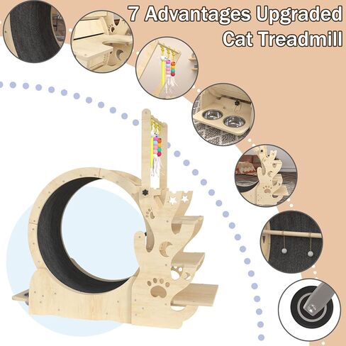 Upgraded Cat Wheel, Cat Exercise Wheel for Indoor Cats, Cat Treadmill with Cat House, Cat Stand, Cat Tree, Cat Bowl, Carpet Run, Cat Amusing Stick, Cat Running Wheel for Kitty's Longer Life in Kuwait