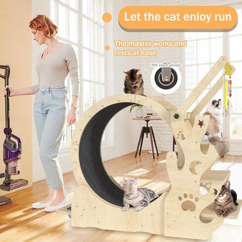 Upgraded Cat Wheel, Cat Exercise Wheel for Indoor Cats, Cat Treadmill with Cat House, Cat Stand, Cat Tree, Cat Bowl, Carpet Run, Cat Amusing Stick, Cat Running Wheel for Kitty's Longer Life in Kuwait