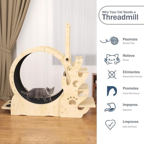 Upgraded Cat Wheel, Cat Exercise Wheel for Indoor Cats, Cat Treadmill with Cat House, Cat Stand, Cat Tree, Cat Bowl, Carpet Run, Cat Amusing Stick, Cat Running Wheel for Kitty's Longer Life in Kuwait