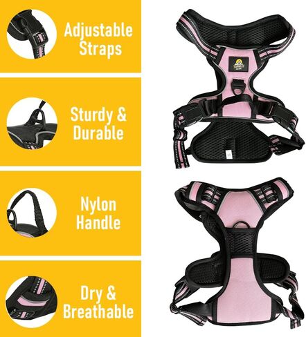 TrekGear Dog Harness, Pet Harness with 2 Leash Clips, Adjustable Soft Padded Dog Vest, Reflective No-Choke Pet Oxford Vest, Easy Control Handle (Pink, Medium) in Saudi Arabia