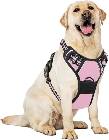 TrekGear Dog Harness, Pet Harness with 2 Leash Clips, Adjustable Soft Padded Dog Vest, Reflective No-Choke Pet Oxford Vest, Easy Control Handle (Pink, Medium) in Saudi Arabia