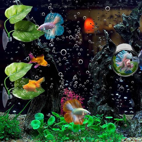 6PCS Betta Fish Aquarium Decoration, Betta Fish Leaf Pad + Fish Feeding Ring+ Betta Fish Acrylic Tube Tunnel,Hideout Ornament for Fish Tank Aquarium Decor in Kuwait