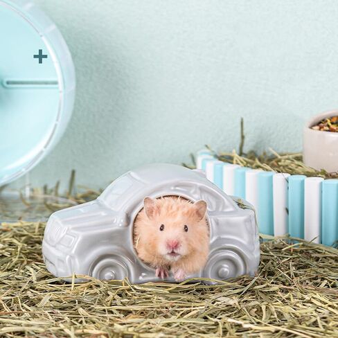 Hamster Hideout Ceramic,Car Shaped Hideaway for Hamster a Habitat Mini Hamsters House Pet Hideout, Ideal for Dwarf Hamsters Hedgehog and Gerbils (Grey) in Saudi Arabia