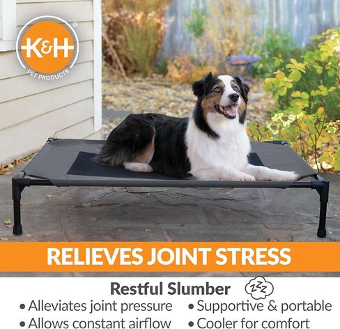 أسرة مهود الكلاب من K&H Pet Products للكلاب الكبيرة - سرير مرتفع للكلاب في الهواء الطلق - سرير تبريد أرجوحة للكلاب المرتفعة - سرير للكلاب قابل للغسل ومحمول - إطار معدني متين للخدمة الشاقة، كبير، شبكة فحمية/سوداء in Kuwait
