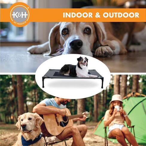 أسرة مهود الكلاب من K&H Pet Products للكلاب الكبيرة - سرير مرتفع للكلاب في الهواء الطلق - سرير تبريد أرجوحة للكلاب المرتفعة - سرير للكلاب قابل للغسل ومحمول - إطار معدني متين للخدمة الشاقة، كبير، شبكة فحمية/سوداء in Kuwait