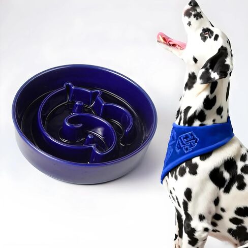 Slow Feeder Dogs Bowl Ceramic, Anti-Gulping Pet Slower Food Feeding Bowls, Prevent Obesity, Bloating, and Choking for Medium Dogs 2 Cups Blue in Saudi Arabia