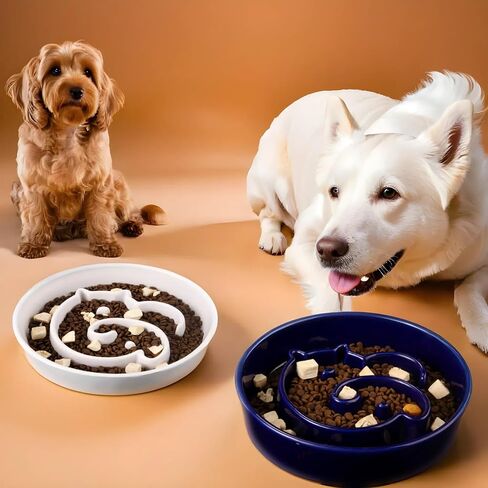 Slow Feeder Dogs Bowl Ceramic, Anti-Gulping Pet Slower Food Feeding Bowls, Prevent Obesity, Bloating, and Choking for Medium Dogs 2 Cups Blue in Saudi Arabia