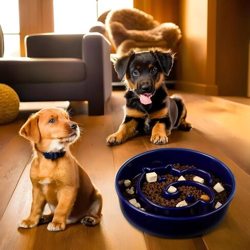 Slow Feeder Dogs Bowl Ceramic, Anti-Gulping Pet Slower Food Feeding Bowls, Prevent Obesity, Bloating, and Choking for Medium Dogs 2 Cups Blue in Saudi Arabia