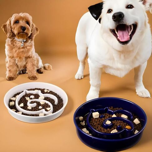 Slow Feeder Dogs Bowl Ceramic, Anti-Gulping Pet Slower Food Feeding Bowls, Prevent Obesity, Bloating, and Choking for Medium Dogs 2 Cups Blue in Saudi Arabia