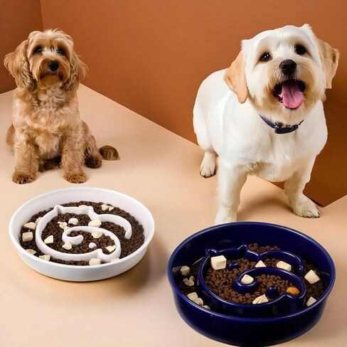 Slow Feeder Dogs Bowl Ceramic, Anti-Gulping Pet Slower Food Feeding Bowls, Prevent Obesity, Bloating, and Choking for Medium Dogs 2 Cups Blue in Saudi Arabia