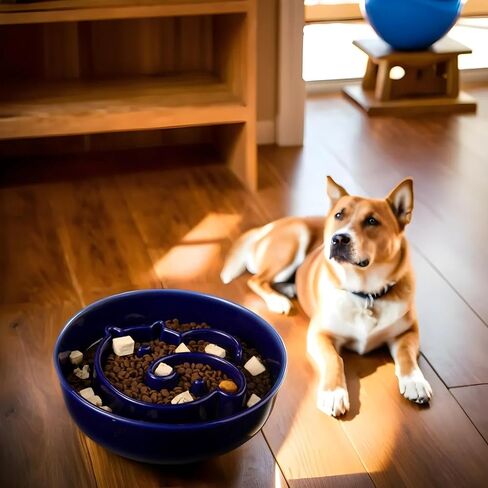 Slow Feeder Dogs Bowl Ceramic, Anti-Gulping Pet Slower Food Feeding Bowls, Prevent Obesity, Bloating, and Choking for Medium Dogs 2 Cups Blue in Saudi Arabia