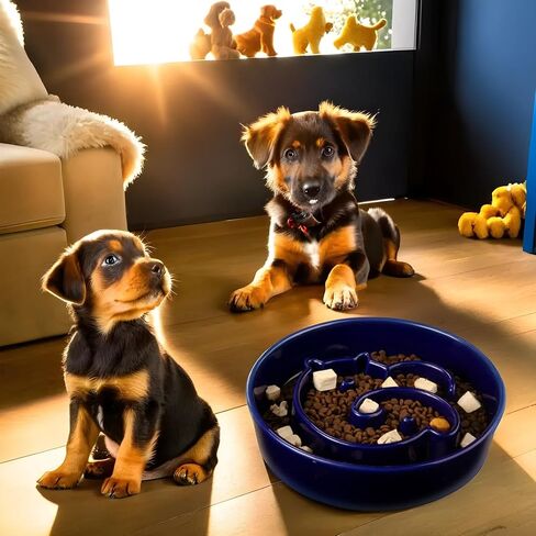 Slow Feeder Dogs Bowl Ceramic, Anti-Gulping Pet Slower Food Feeding Bowls, Prevent Obesity, Bloating, and Choking for Medium Dogs 2 Cups Blue in Saudi Arabia
