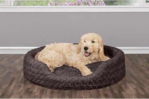 Furhaven Dog Bed for Large/Medium Dogs w/ Removable Washable Cover & Pillow Cushion Insert, For Dogs Up to 30 lbs - Ultra Plush Faux Fur Oval Lounger - Chocolate, Large in Saudi Arabia