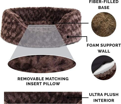 Furhaven Dog Bed for Large/Medium Dogs w/ Removable Washable Cover & Pillow Cushion Insert, For Dogs Up to 30 lbs - Ultra Plush Faux Fur Oval Lounger - Chocolate, Large in Saudi Arabia