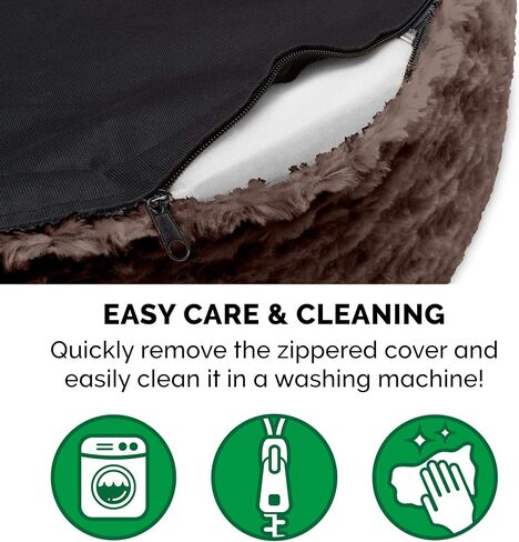 Furhaven Dog Bed for Large/Medium Dogs w/ Removable Washable Cover & Pillow Cushion Insert, For Dogs Up to 30 lbs - Ultra Plush Faux Fur Oval Lounger - Chocolate, Large in Saudi Arabia