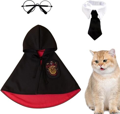 مجموعة أزياء تنكرية للكلاب والقطط مع النظارات وربطات العنق، أزياء الهالوين، قميص ساحر للحيوانات الأليفة، ملابس قطط مضحكة، عباءة رائعة للكلاب والقطط، نظارات ربطة عنق مثالية للحفلات والهدايا للقطط والكلاب والأحمر والأسود in Kuwait