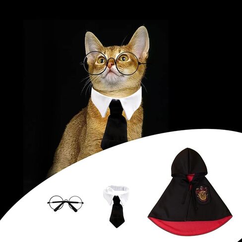 مجموعة أزياء تنكرية للكلاب والقطط مع النظارات وربطات العنق، أزياء الهالوين، قميص ساحر للحيوانات الأليفة، ملابس قطط مضحكة، عباءة رائعة للكلاب والقطط، نظارات ربطة عنق مثالية للحفلات والهدايا للقطط والكلاب والأحمر والأسود in Kuwait