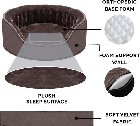 Furhaven Orthopedic Dog Bed for Medium/Small Dogs w/ Removable Washable Cover, For Dogs Up to 18 lbs - Plush & Velvet Oval Lounger - Driftwood Brown, Medium in Saudi Arabia