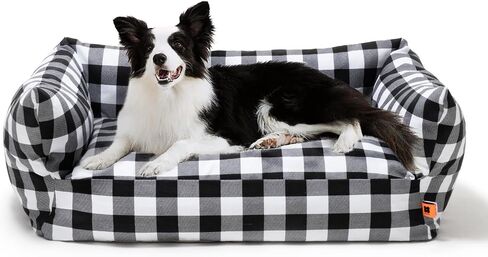 MEWOOFUN Dog Couch Bed for Large Medium Dog, Fancy Canvas Dog Bed with Removable Washable Cover, Cuddler Dog Bed with Non-Slip Bottom, Durable Dog Bed with Bolster for Crate Kennel (Grey) in Saudi Arabia