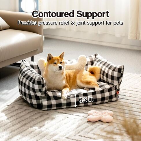 MEWOOFUN Dog Couch Bed for Large Medium Dog, Fancy Canvas Dog Bed with Removable Washable Cover, Cuddler Dog Bed with Non-Slip Bottom, Durable Dog Bed with Bolster for Crate Kennel (Grey) in Saudi Arabia