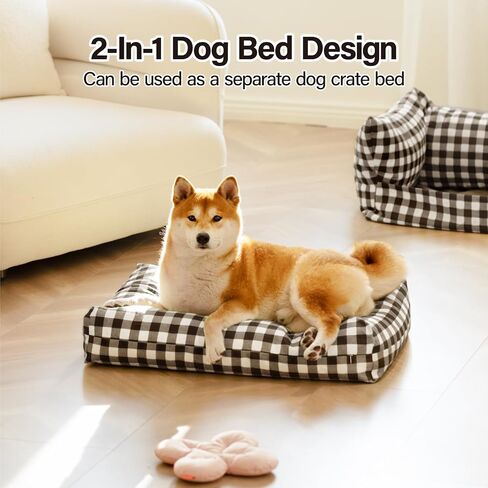 MEWOOFUN Dog Couch Bed for Large Medium Dog, Fancy Canvas Dog Bed with Removable Washable Cover, Cuddler Dog Bed with Non-Slip Bottom, Durable Dog Bed with Bolster for Crate Kennel (Grey) in Saudi Arabia