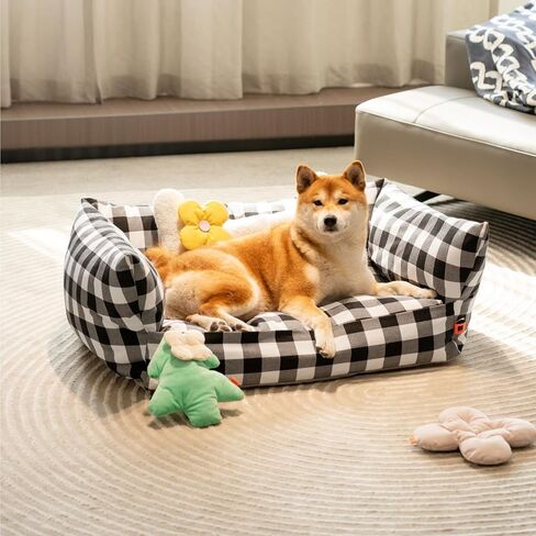 MEWOOFUN Dog Couch Bed for Large Medium Dog, Fancy Canvas Dog Bed with Removable Washable Cover, Cuddler Dog Bed with Non-Slip Bottom, Durable Dog Bed with Bolster for Crate Kennel (Grey) in Saudi Arabia