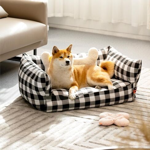 MEWOOFUN Dog Couch Bed for Large Medium Dog, Fancy Canvas Dog Bed with Removable Washable Cover, Cuddler Dog Bed with Non-Slip Bottom, Durable Dog Bed with Bolster for Crate Kennel (Grey) in Saudi Arabia