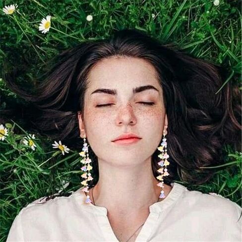 Handmade Boho Lily Flower Earrings for Women Cute Lily of the Valley Earrings White Fairy Flower Earrings Long Tassel Pearl Flower Earrings Statement Summer Holiday Earrings (Pink) in Saudi Arabia