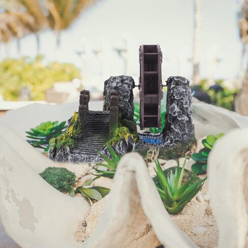 تمثال ياردوي المصغر لعجلة المياه من الراتنج نموذج جسر بونساي لحوض السمك منظر طبيعي صغير لتزيين حوض الأسماك (رمادي) in Kuwait