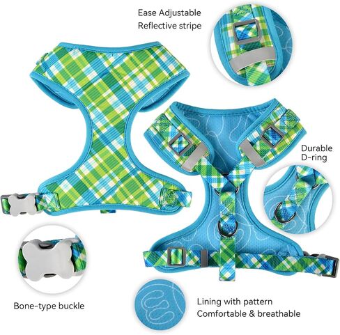 Dog Harness Collar and Leash Set, Soft Fabric Strong Adjustable Reflective No Pull Dog Vest Harness with Poop Bag Holder for Small Medium Large Dog in Saudi Arabia