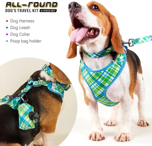 Dog Harness Collar and Leash Set, Soft Fabric Strong Adjustable Reflective No Pull Dog Vest Harness with Poop Bag Holder for Small Medium Large Dog in Saudi Arabia
