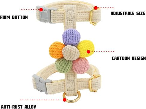 Dog Harness with Beauty Plush Florets Pet Walking Training Adjustable for Small Medium Dogs Cute Dog Harness Puppy Harness Small Dog Vest for Girl Easy Control Dog Vest Harness（Yellow,M） in Saudi Arabia