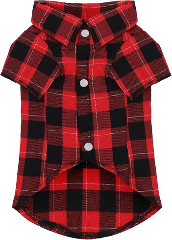 Paiaite Plaid Dog Shirt: Classic Checkered Style in Cotton for Large, Medium, and Small Breeds, Comfort, Breathability, and Elegance Dog Clothes. Perfect for Everyday Wear, and Photoshoots Red L in Saudi Arabia