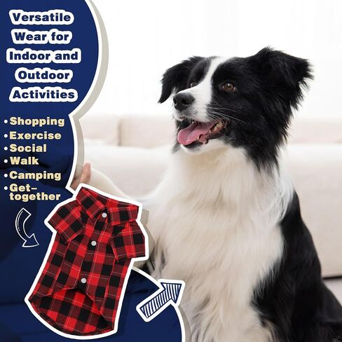 Paiaite Plaid Dog Shirt: Classic Checkered Style in Cotton for Large, Medium, and Small Breeds, Comfort, Breathability, and Elegance Dog Clothes. Perfect for Everyday Wear, and Photoshoots Red L in Saudi Arabia
