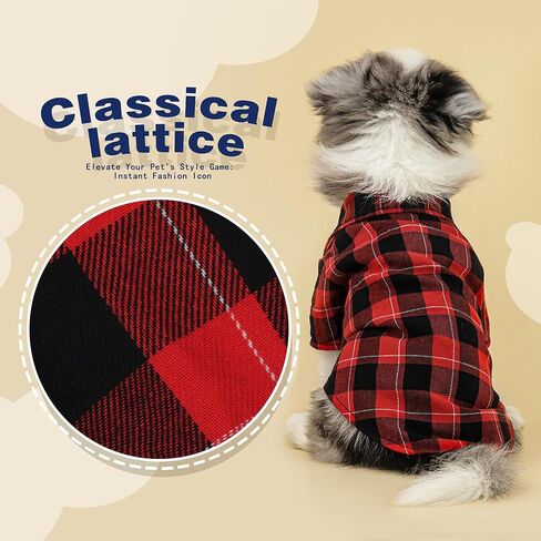 Paiaite Plaid Dog Shirt: Classic Checkered Style in Cotton for Large, Medium, and Small Breeds, Comfort, Breathability, and Elegance Dog Clothes. Perfect for Everyday Wear, and Photoshoots Red L in Saudi Arabia