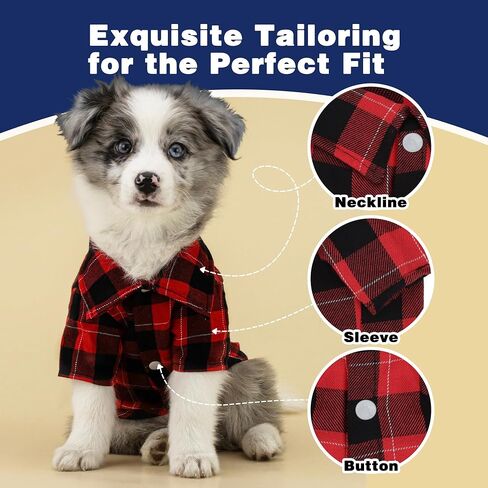 Paiaite Plaid Dog Shirt: Classic Checkered Style in Cotton for Large, Medium, and Small Breeds, Comfort, Breathability, and Elegance Dog Clothes. Perfect for Everyday Wear, and Photoshoots Red L in Saudi Arabia